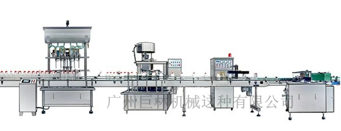 直列式裝機(jī)、自動(dòng)鎖蓋機(jī)、鋁箔封口、糨糊貼標(biāo)灌裝線 